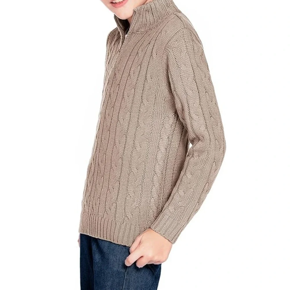 Arshiner Quarter Zip Sweater‎ Kids Size 140 Tan Cable Knit Mock Neck Pullover